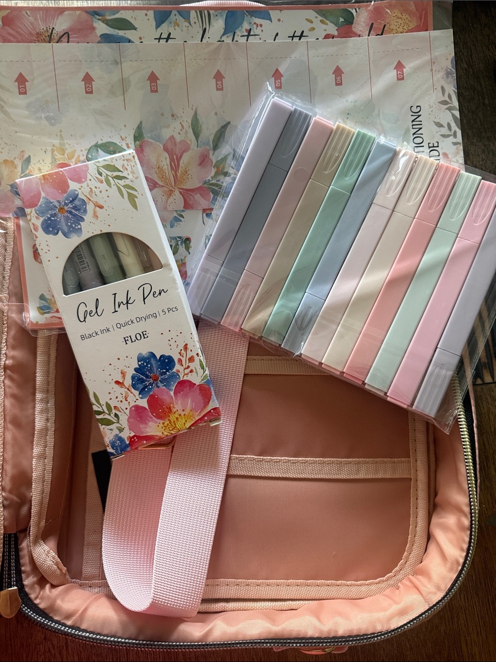 Quilted Pink Bible Organizer Bag - with pens and stickers!